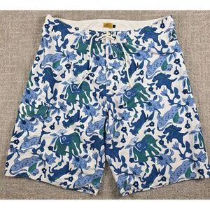 Roller Rabbit Monkey & Elephant Pattern Beach Board Shorts Preppy Medium 36"
